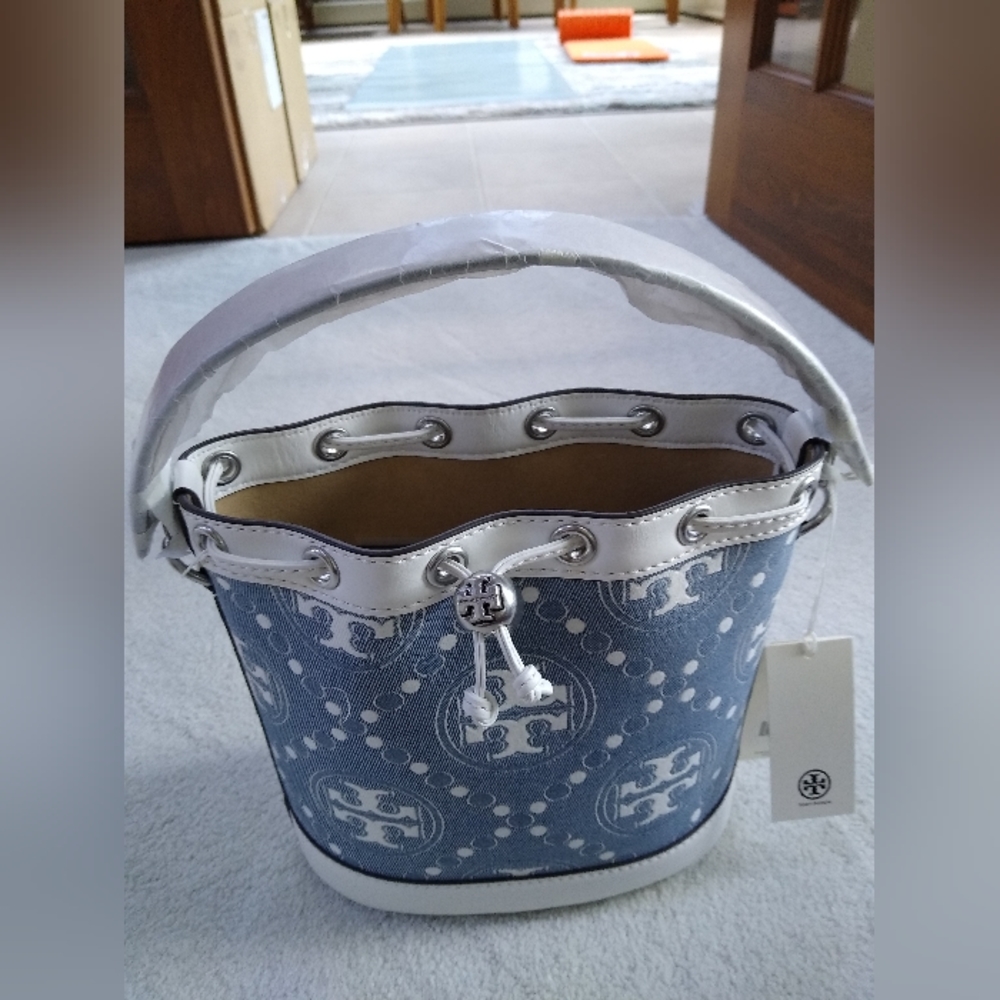 BRAND NEW Tory Burch T Monogram Denim Bucket Bag